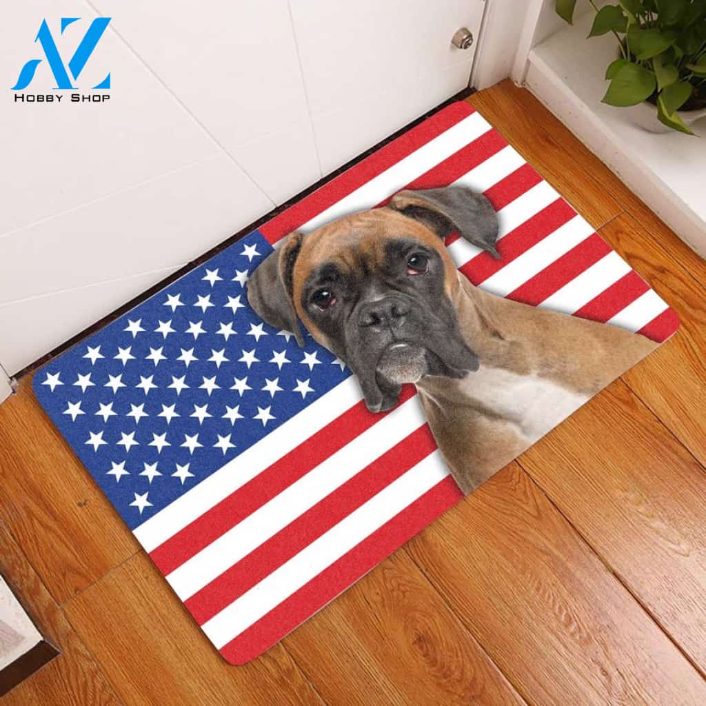Amazing Boxer With American Flag Doormat