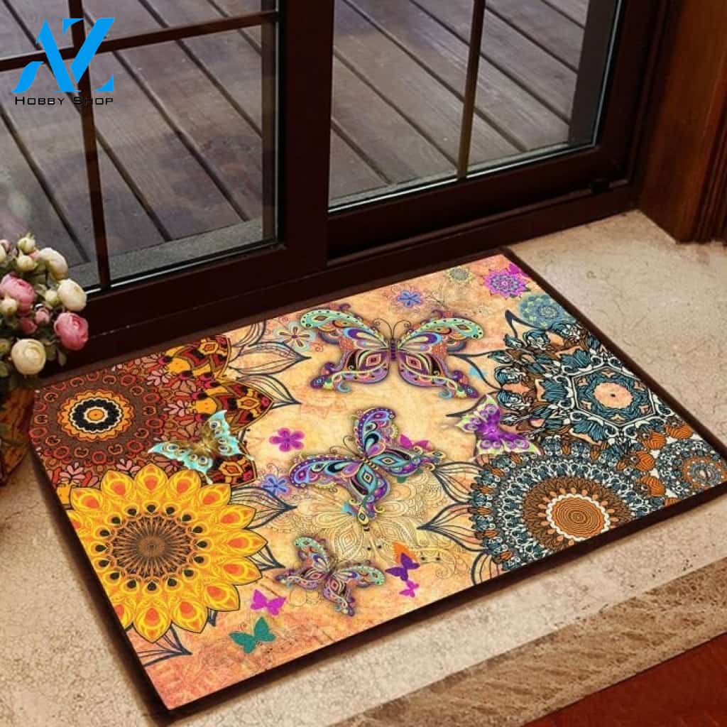 Amazing Butterfly Mandala Doormat Indoor And Outdoor Mat Entrance Rug Sweet Home Decor Housewarming Gift Gift For Friend Family Butterflies Lovers