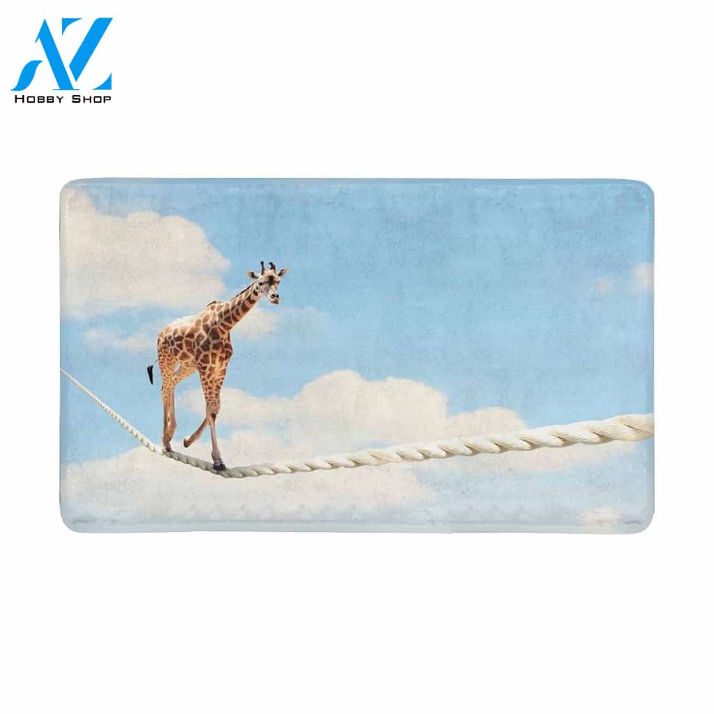 Amazing Giraffe Walking On Rope High In Blue Sky Doormat Welcome Mat House Warming Gift Home Decor Funny Doormat Gift Idea