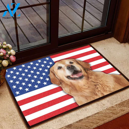 Amazing Golden Retriever With American Flag - Dog Doormat Welcome Mat House Warming Gift Home Decor Gift for Dog Lovers Funny Doormat Gift Idea