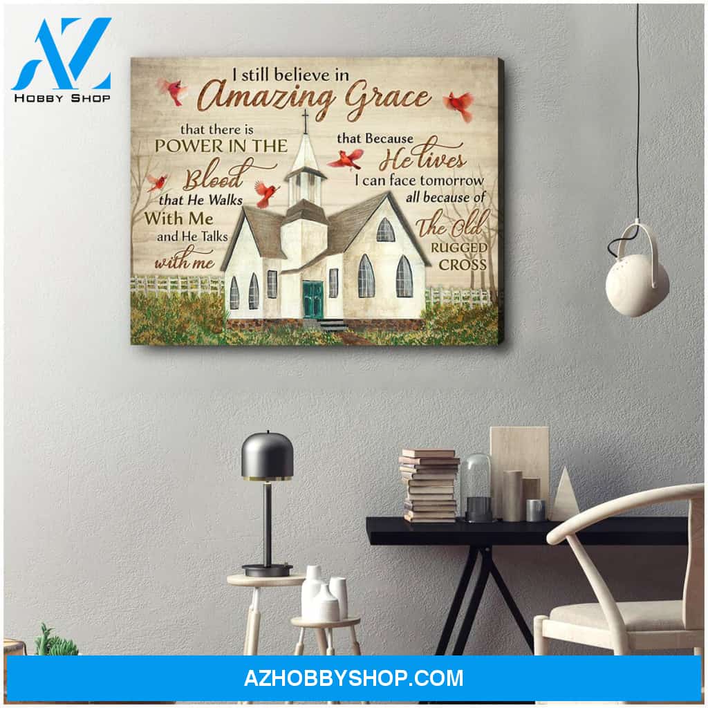 Amazing Grace Church and Cardinal Canvas Wall Art Decor