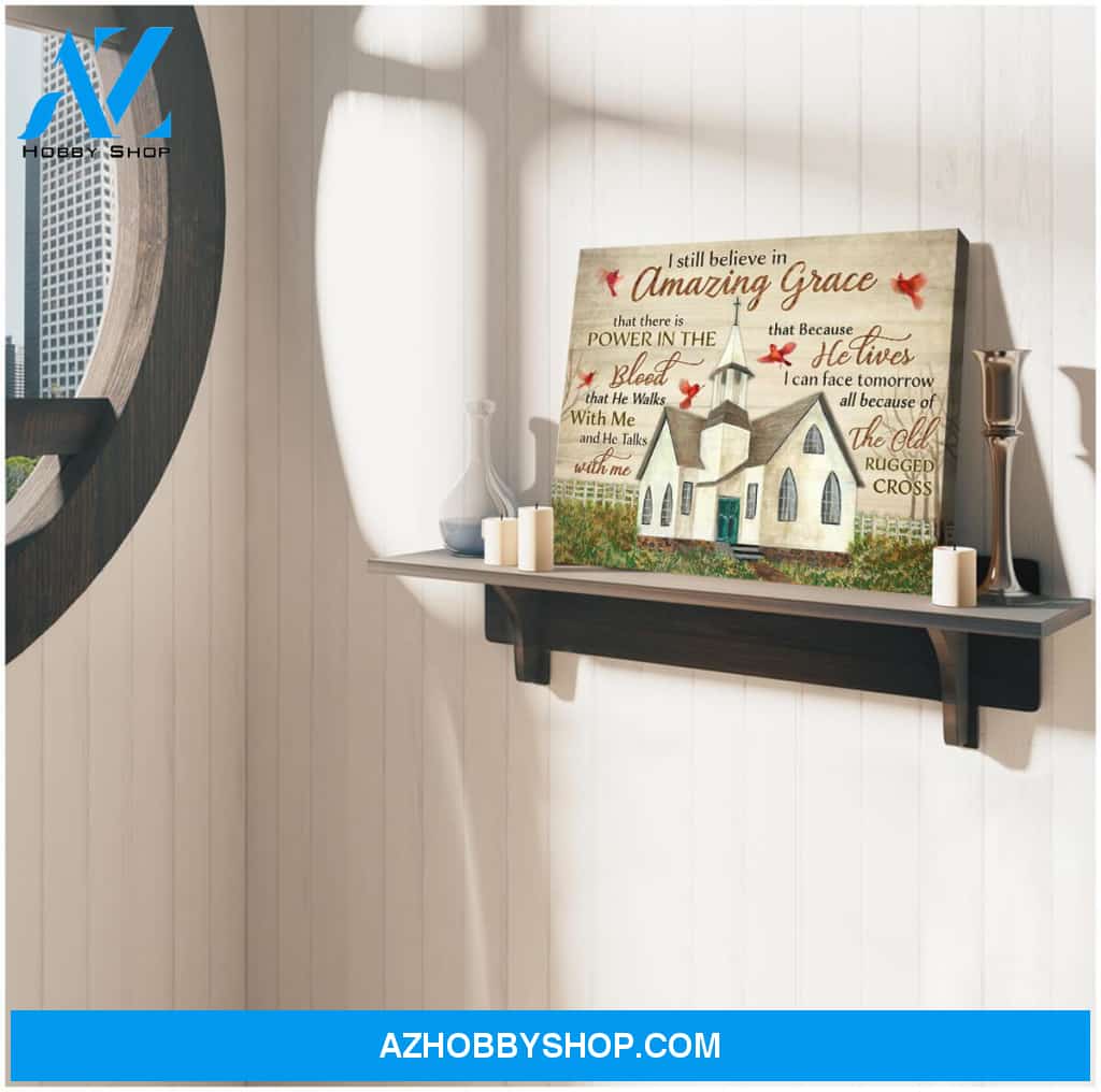 Amazing Grace Church and Cardinal Canvas Wall Art Decor