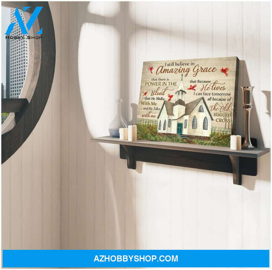 Amazing Grace Church and Cardinal Canvas Wall Art Decor