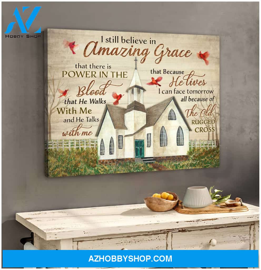 Amazing Grace Church and Cardinal Canvas Wall Art Decor