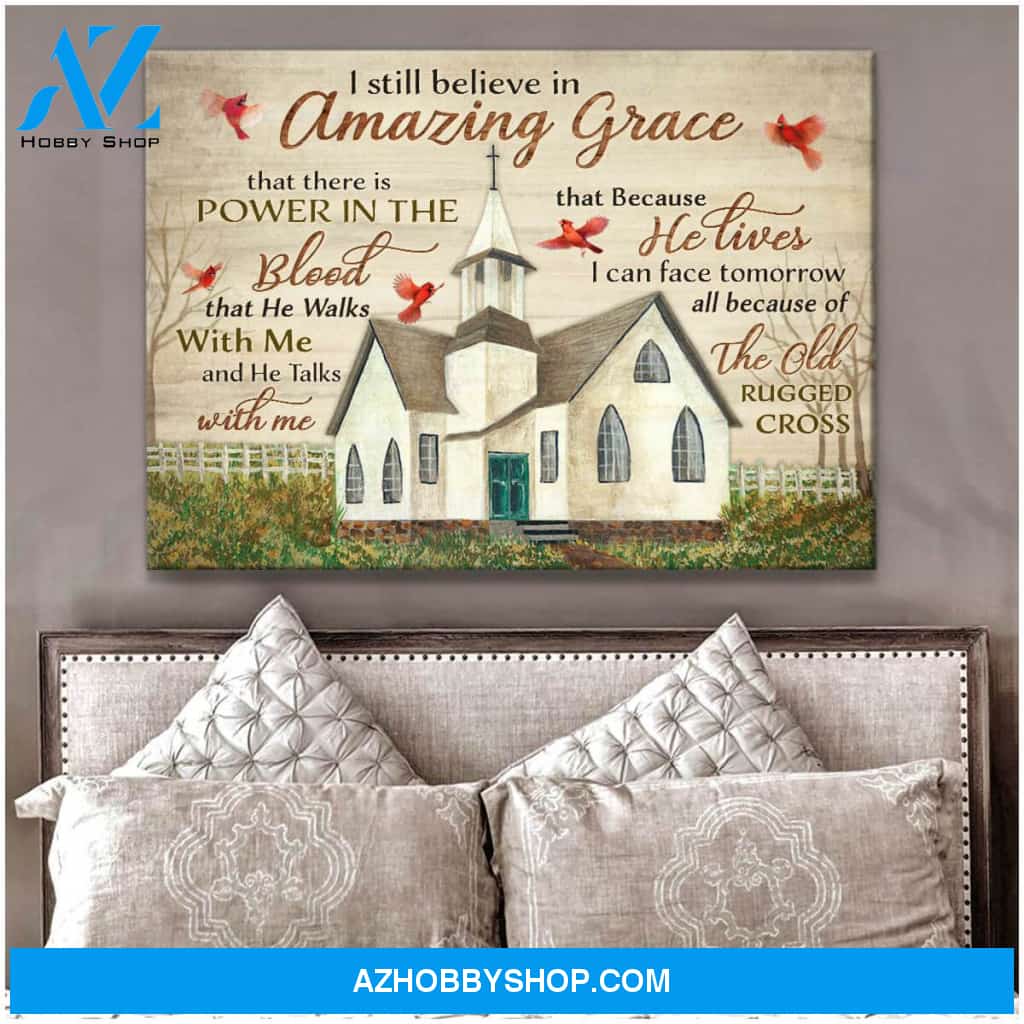 Amazing Grace Church and Cardinal Canvas Wall Art Decor