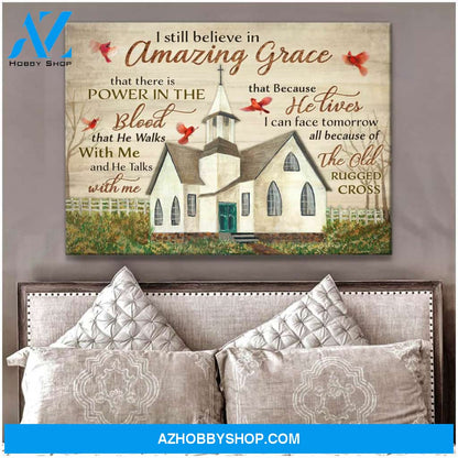 Amazing Grace Church and Cardinal Canvas Wall Art Decor