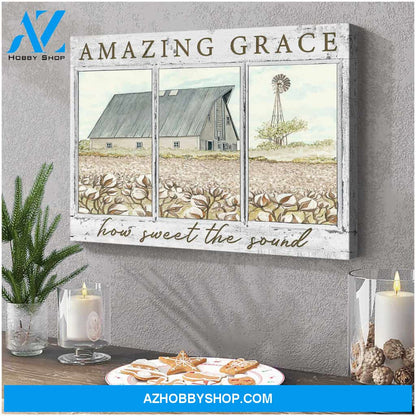 Amazing Grace How Sweet The Sound Cotton Flower Farm Farmhouse Canvas Wall Art
