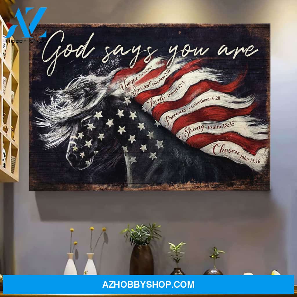 Amazing horse and flag - God says you are Jesus Landscape Canvas Prints - Wall Art