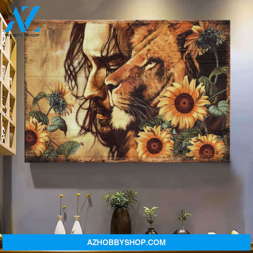Amazing Jesus, lion and sunflower Landscape Canvas Prints - Wall Art
