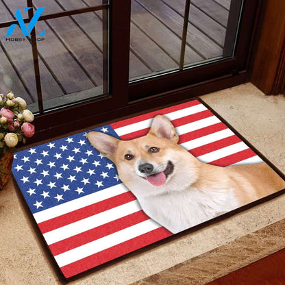 Amazing Pembroke Welsh Corgi With American Flag - Dog Doormat Welcome Mat House Warming Gift Home Decor Gift for Dog Lovers Funny Doormat Gift Idea