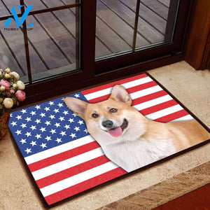 Amazing Pembroke Welsh Corgi With American Flag - Dog Doormat Welcome Mat House Warming Gift Home Decor Gift for Dog Lovers Funny Doormat Gift Idea