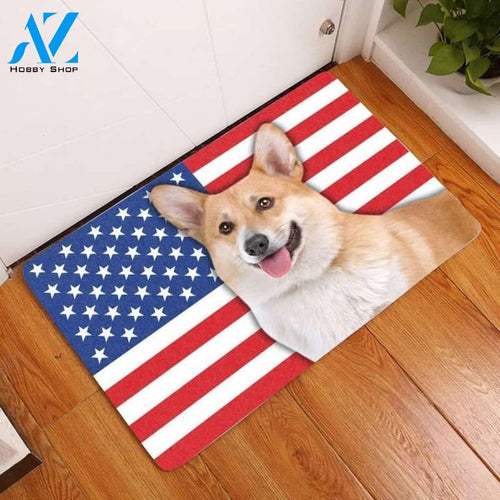 Amazing Pembroke Welsh Corgi With American Flag Doormat, Gift For Dog lovers, Gift For Friend Home Decor Warm House Gift Welcome Mat