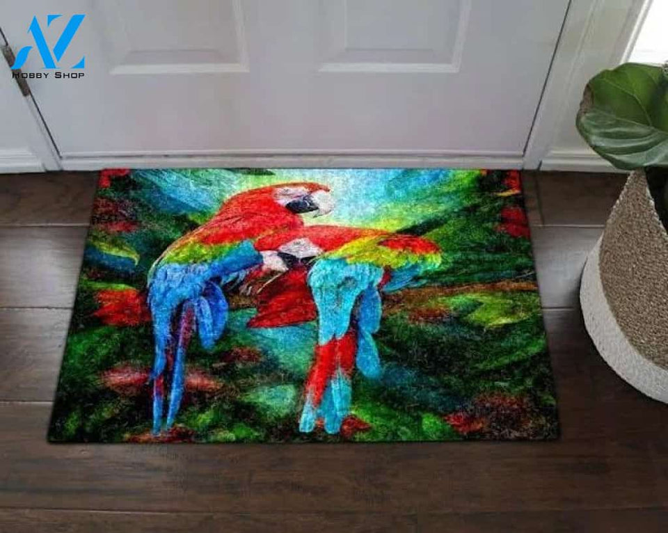 Amazing Scarlet Macaw Parrot Couple Colorful Doormat Funny Welcome Mat Housewarming Gift Home Decor Funny Doormat Gift For Friend