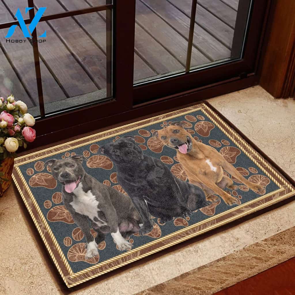 Amazing Staffordshire Bull Terrier Flower Paw - Dog Doormat Welcome Mat House Warming Gift Home Decor Gift for Dog Lovers Funny Doormat Gift Idea