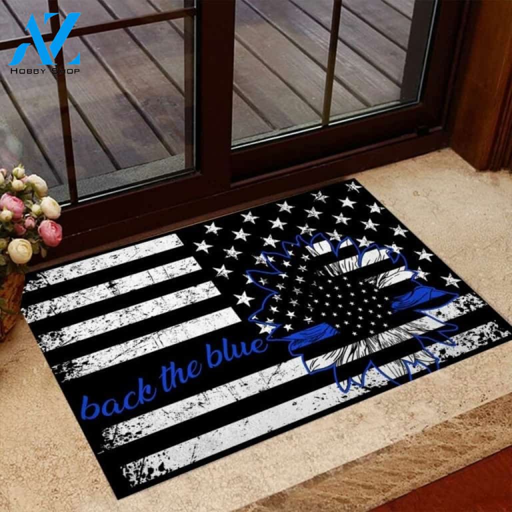 America Sunflower Back The Blue Police Officer Doormat
