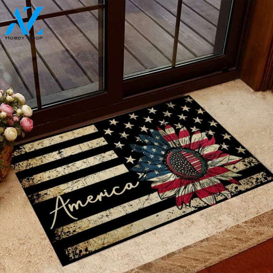 America Sunflower US Flag Doormat