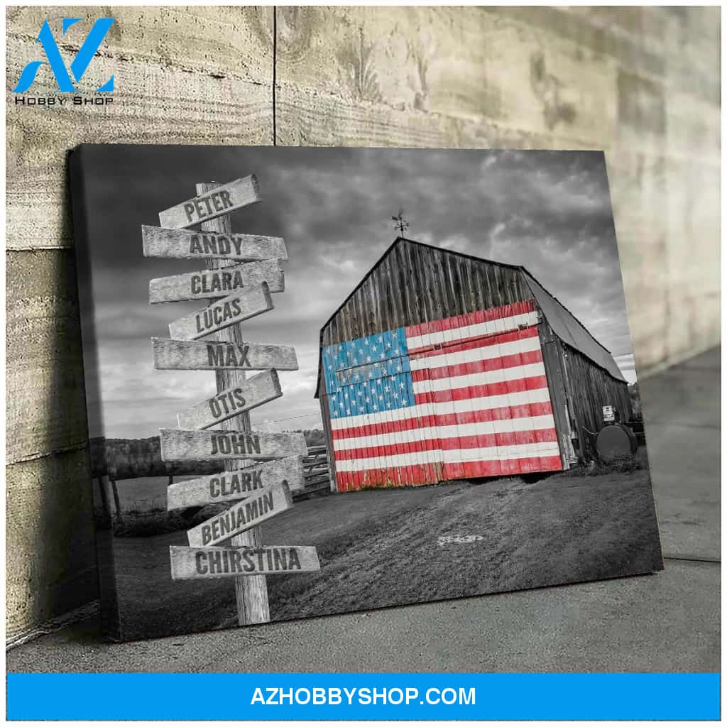 American barn family multi names - Personalized canvas