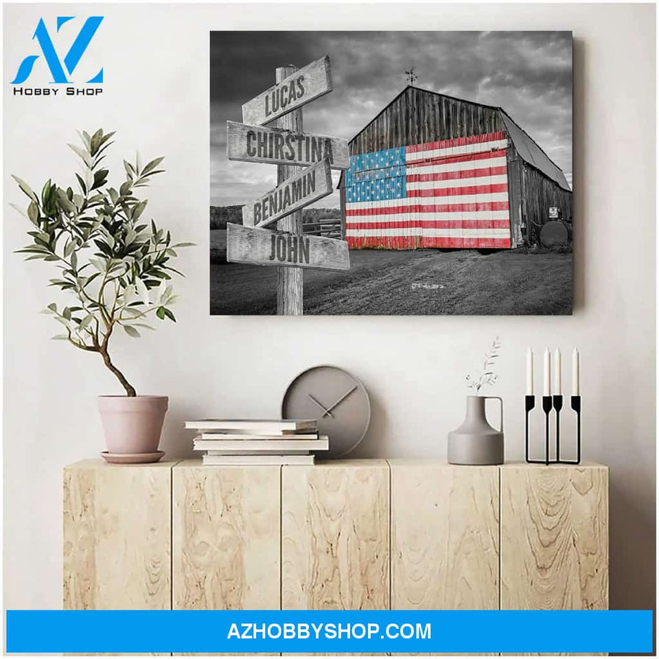 American barn family multi names - Personalized canvas