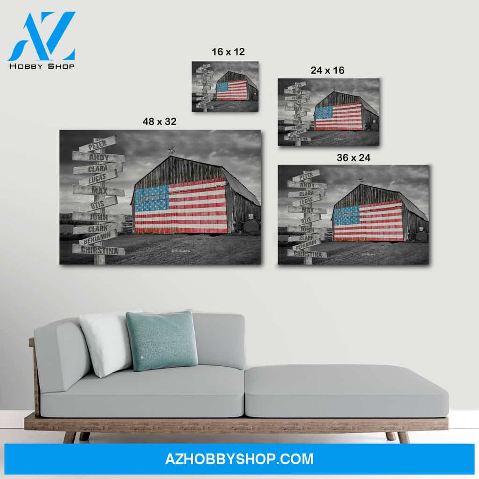 American barn family multi names - Personalized canvas