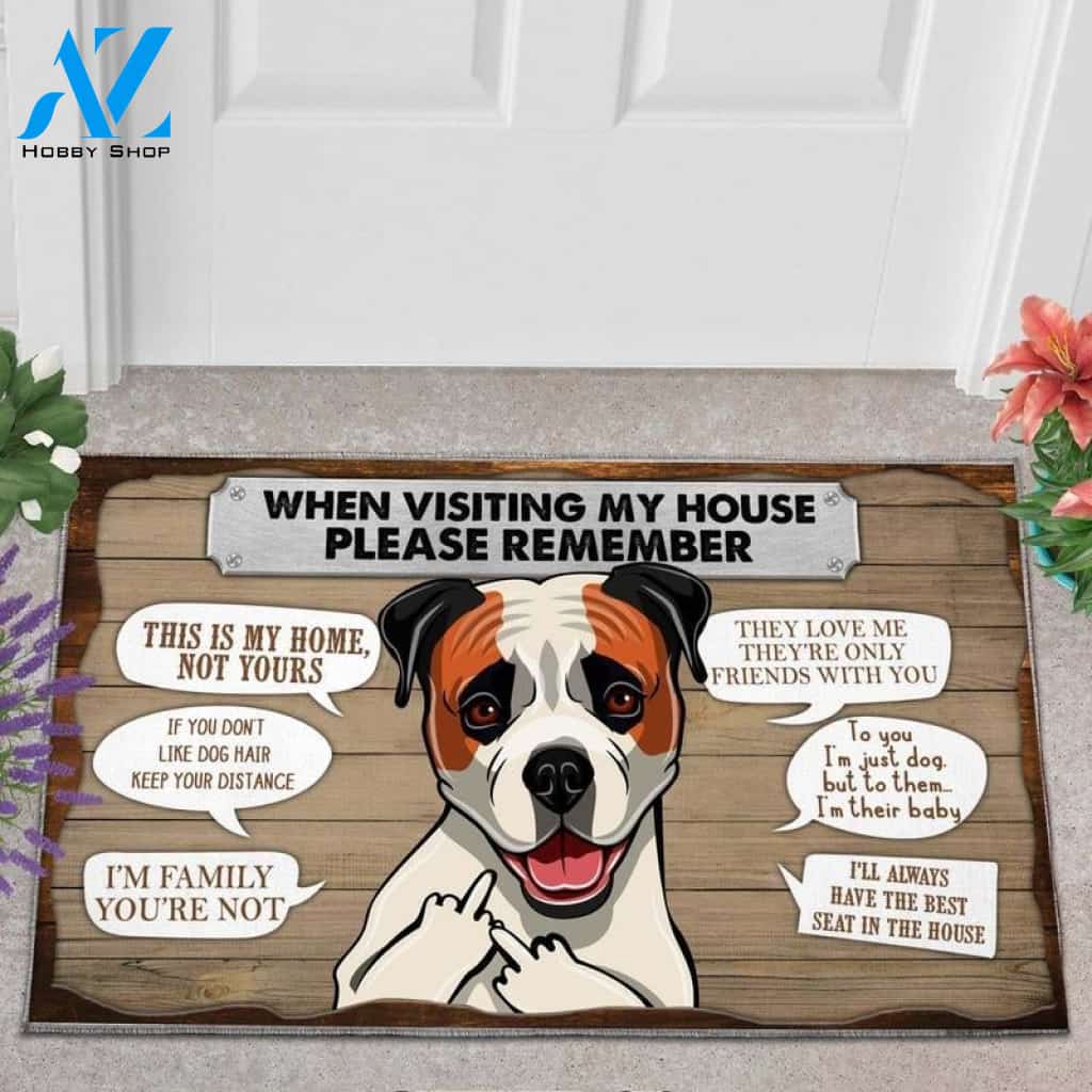 American Bulldog Please Remember This Is My Home Funny Doormat Gift For Dog Lovers Home Decor Warm House Gift Welcome Mat Halloween Decor
