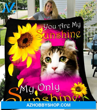 American Curl Cat Sunflower You Are My Sunshine Fleece Blanket Gift For Cat Lovers 
