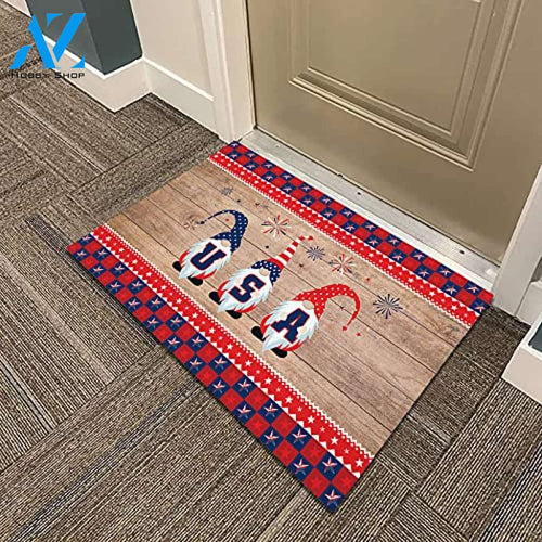 American Flag and Gnomes Door Mat Indoor and Outdoor Doormat Warm House Gift Welcome Mat Gift for Friend Family