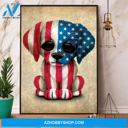 American Flag Dog Canvas And Poster, Wall Decor Visual Art