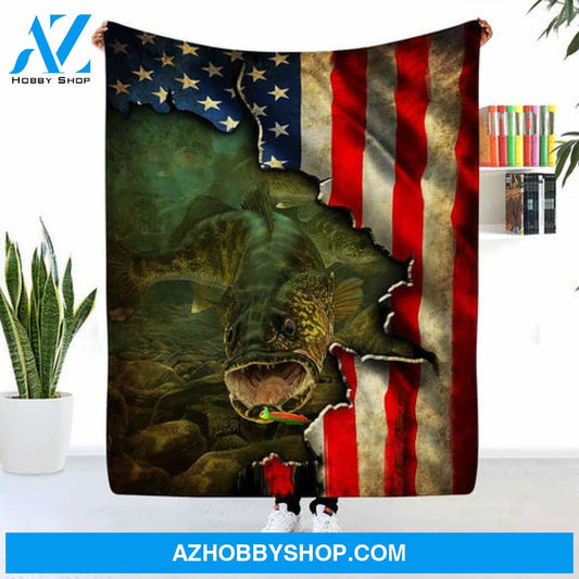 American Flag Walleye Fishing Blanket Gift For Fishing Lovers 