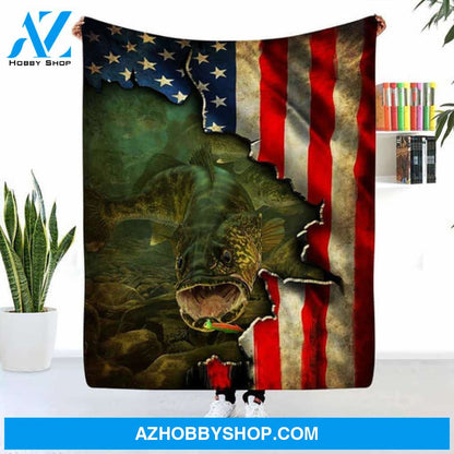 American Flag Walleye Fishing Blanket Gift For Fishing Lovers 