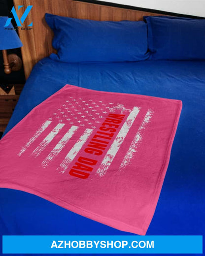 American Flag Wrestling Dad Fleece Blanket Home Decor Bedding Couch Sofa Soft And Comfy Cozy Wrestling Lovers Gift, Gift For Dad