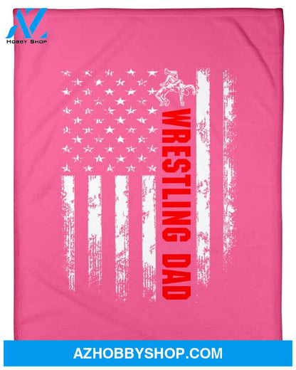 American Flag Wrestling Dad Fleece Blanket Home Decor Bedding Couch Sofa Soft And Comfy Cozy Wrestling Lovers Gift, Gift For Dad