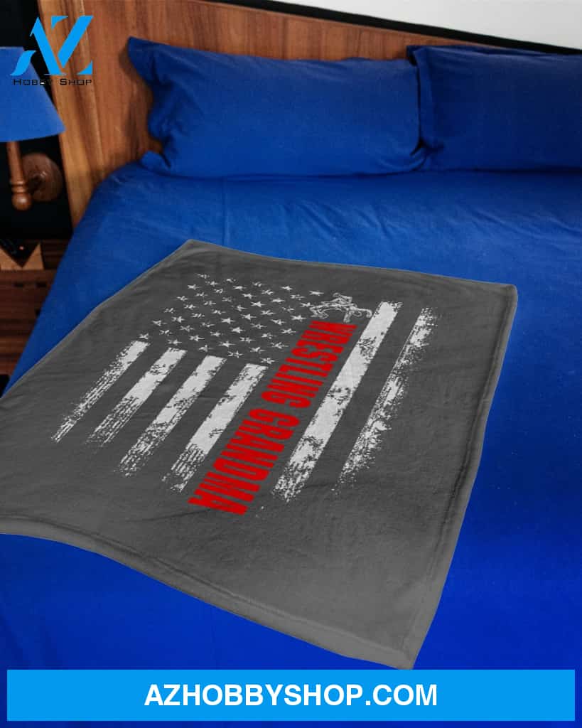 American Flag Wrestling Grandma Fleece Blanket Home Decor Bedding Couch Sofa Soft And Comfy Cozy Gift For Wrestling Lovers, Gift For Grandma