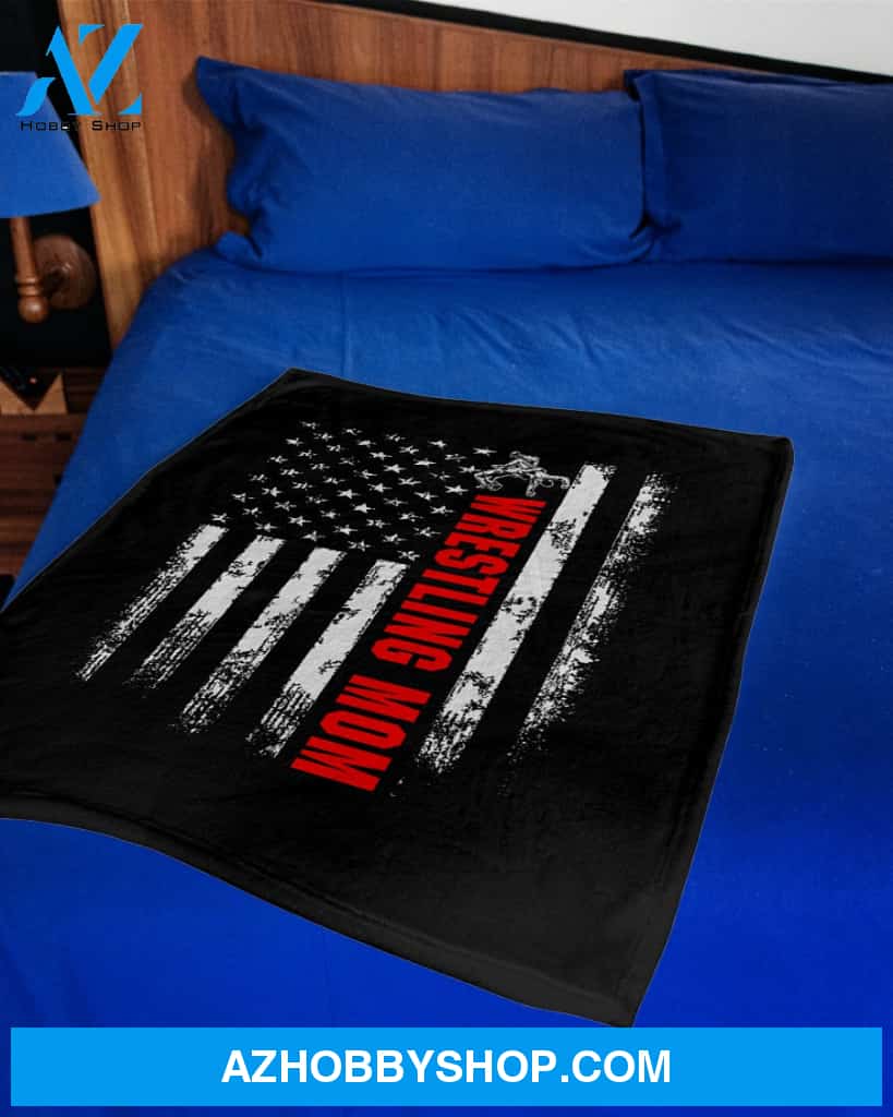 American Flag Wrestling Mom Fleece Blanket Home Decor Bedding Couch Sofa Soft And Comfy Cozy Wrestling Lovers Gift, Gift For Mom