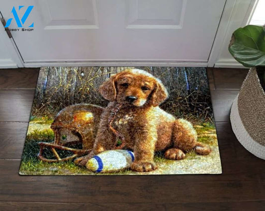 American Football Golden Retriever Puppy Doormat