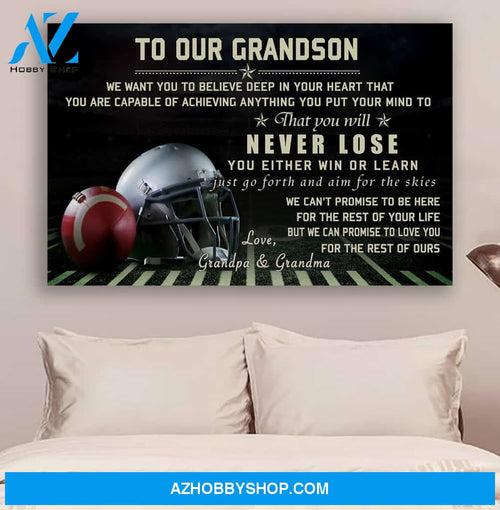 G-American football poster - to our grandson - never lose lda