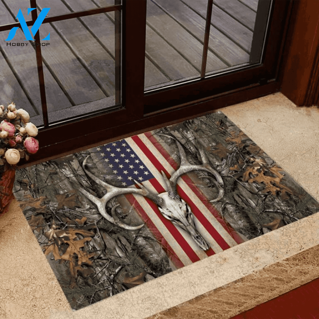 American Hunters US Flag Deer Hunting Doormat | Welcome Mat | House Warming Gift