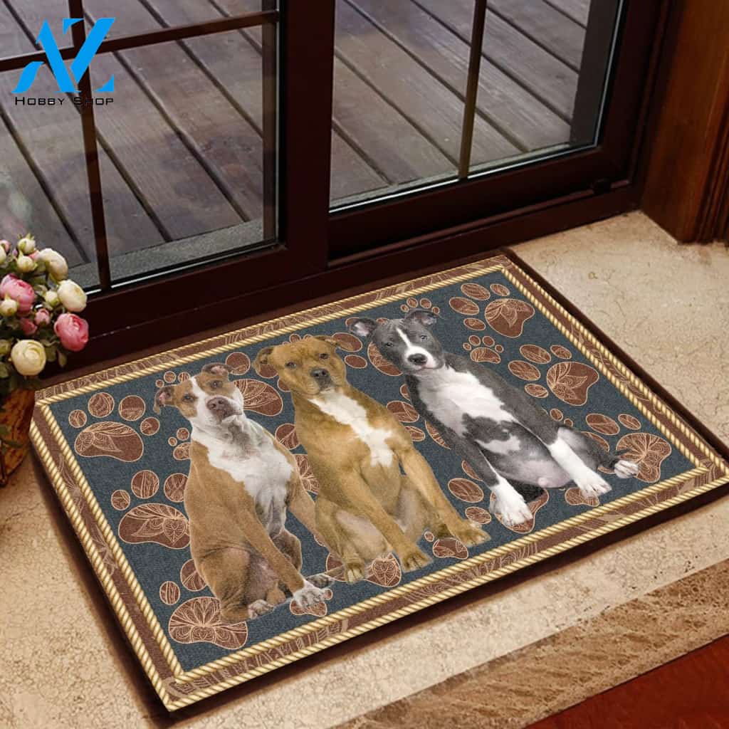 American Pit Bull Terrier Flower Paw - Dog Doormat Welcome Mat House Warming Gift Home Decor Gift for Dog Lovers Funny Doormat Gift Idea
