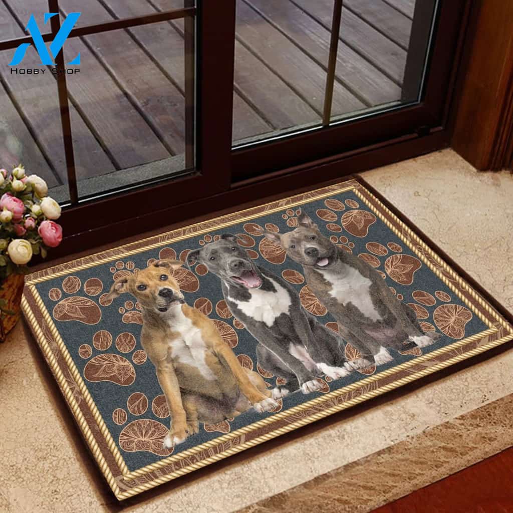 American Staffordshire Terrier Flower Paw - Dog Doormat | Welcome Mat | House Warming Gift