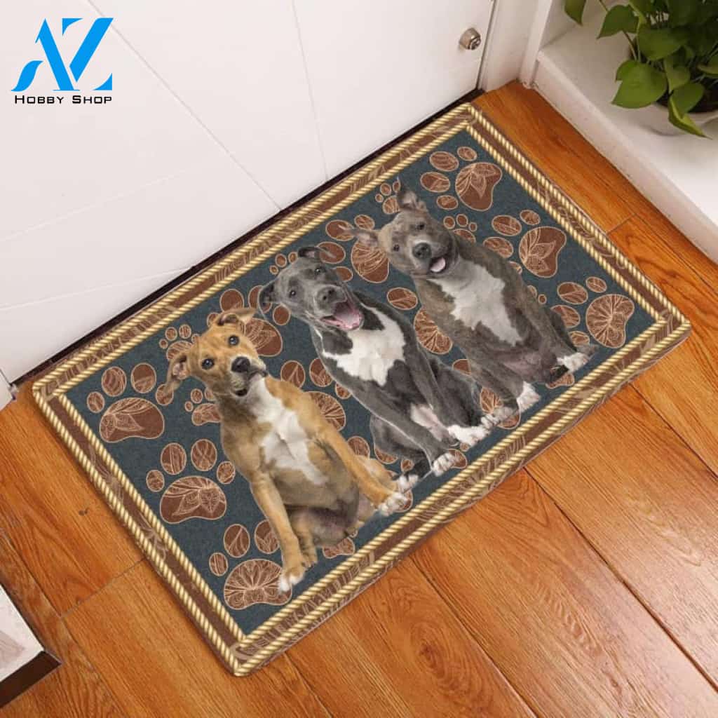 American Staffordshire Terrier Flower Paw - Dog Doormat - Welcome Mat - Home Decor