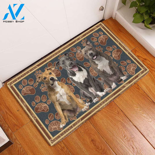 American Staffordshire Terrier Flower Paw H10827 - Door Mat | Welcome Mat | House Warming Gift