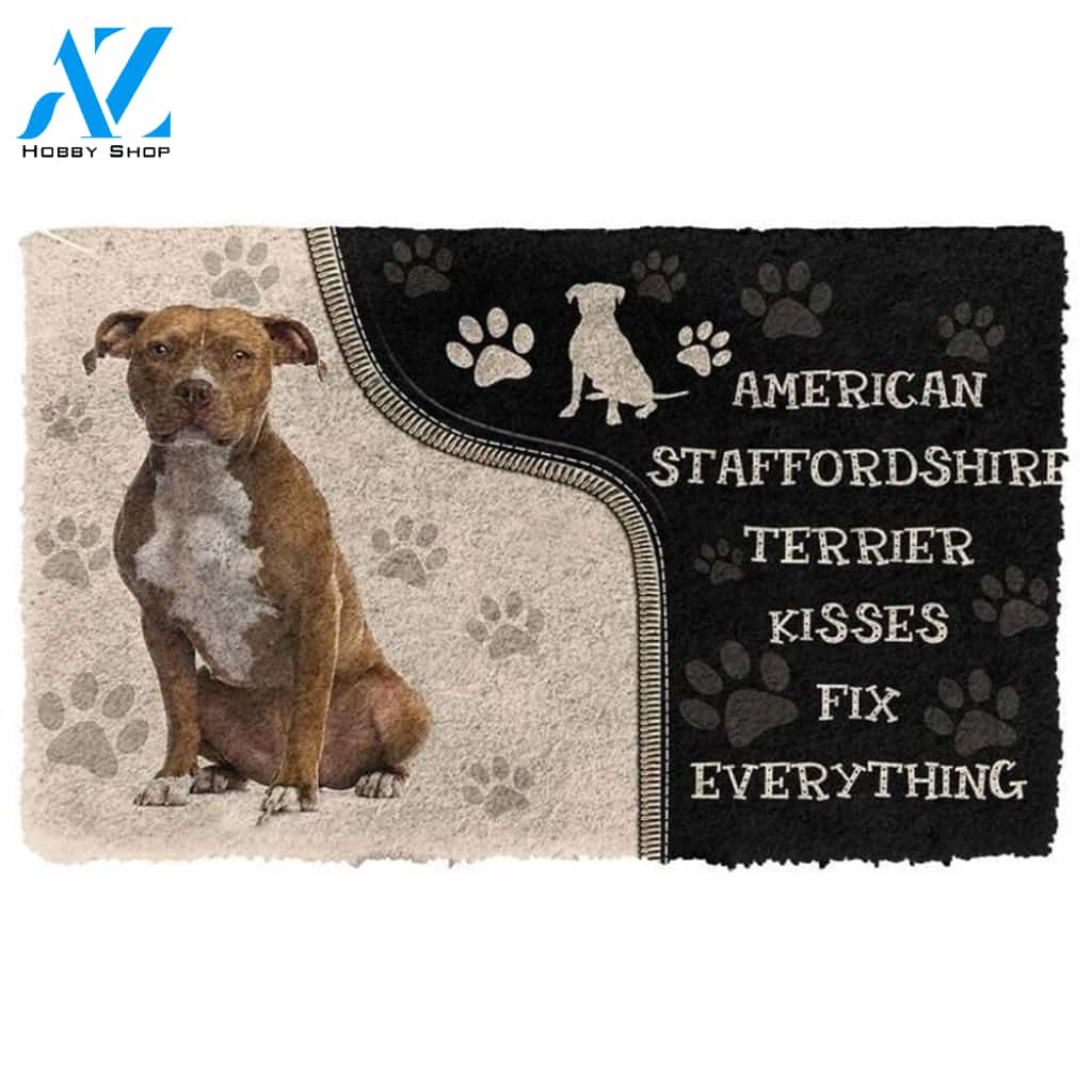 American Staffordshire Terrier Kisses Fix Anything Doormat Floor Rug Housewarming Gift Home Living Home Decor Funny Doormat Gift Idea