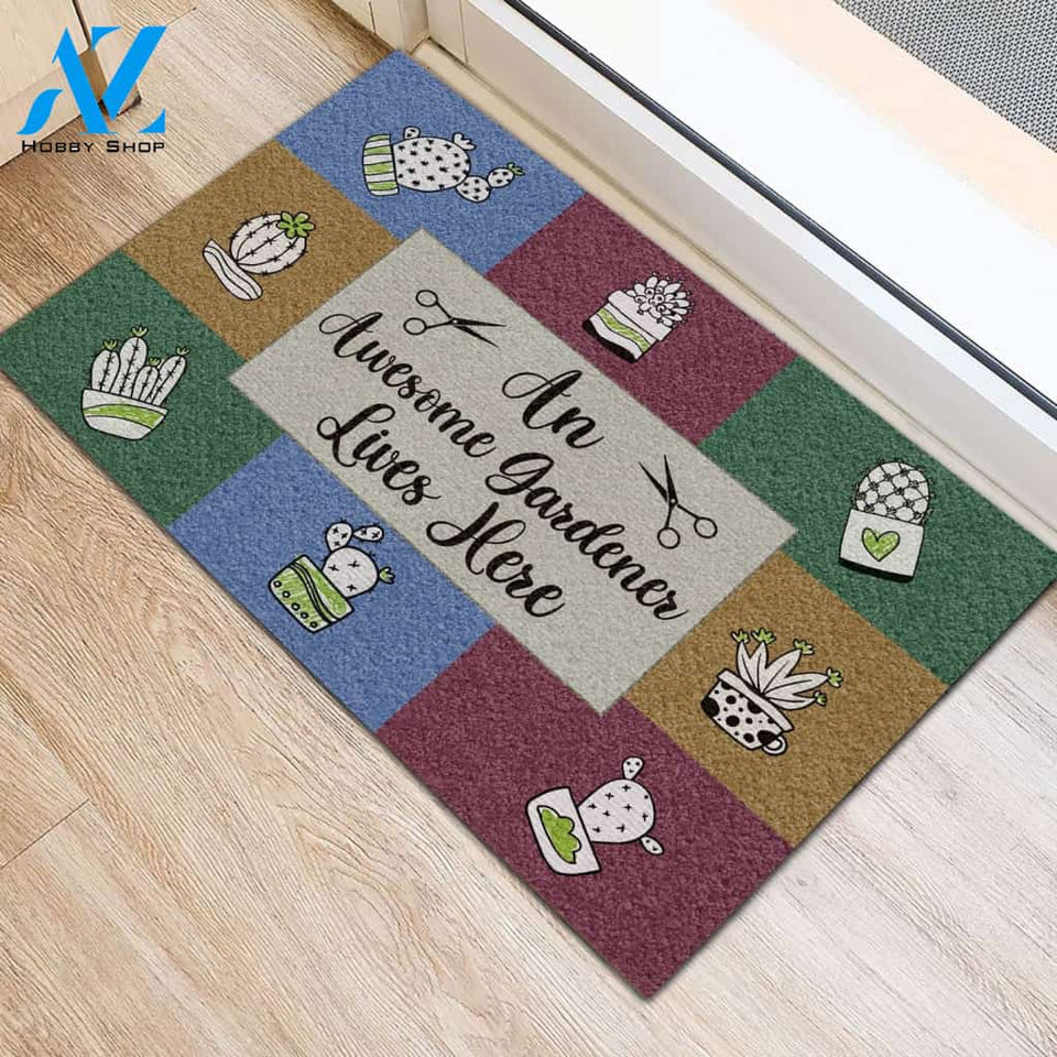 Personalized Name Family House An Awesome Gardener Lives Here Doormat Welcome Mat House Warming Gift