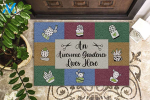 Personalized Name Family House An Awesome Gardener Lives Here Doormat Welcome Mat House Warming Gift