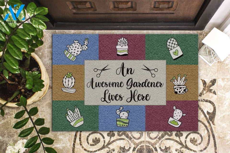 Personalized Name Family House An Awesome Gardener Lives Here Doormat Welcome Mat House Warming Gift