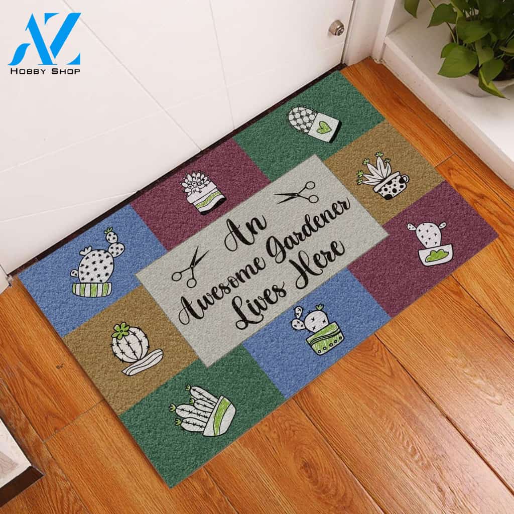 Personalized Name Family House An Awesome Gardener Lives Here Funny Indoor And Outdoor Doormat Warm House Gift Welcome Mat Gift For Garden Lovers