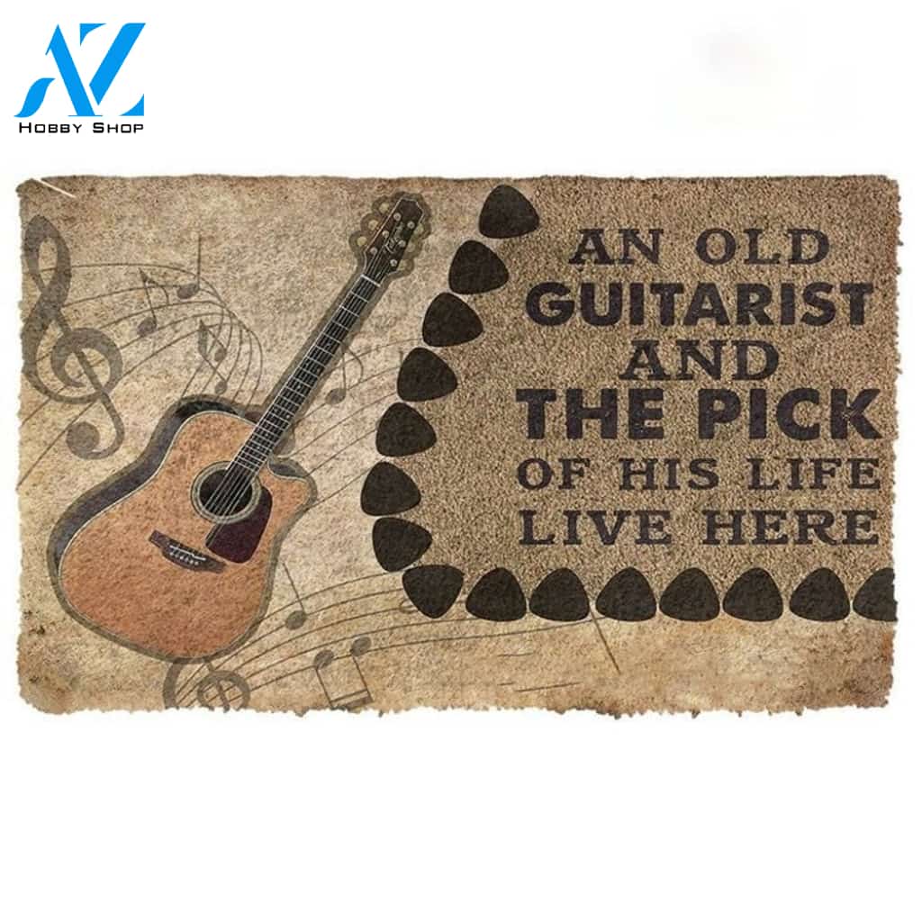 An Old Acoustic Guitarist And The Pick Of His Life Doormat Funny Welcome Mat Housewarming Gift Home Decor Funny Doormat Gift for Friend