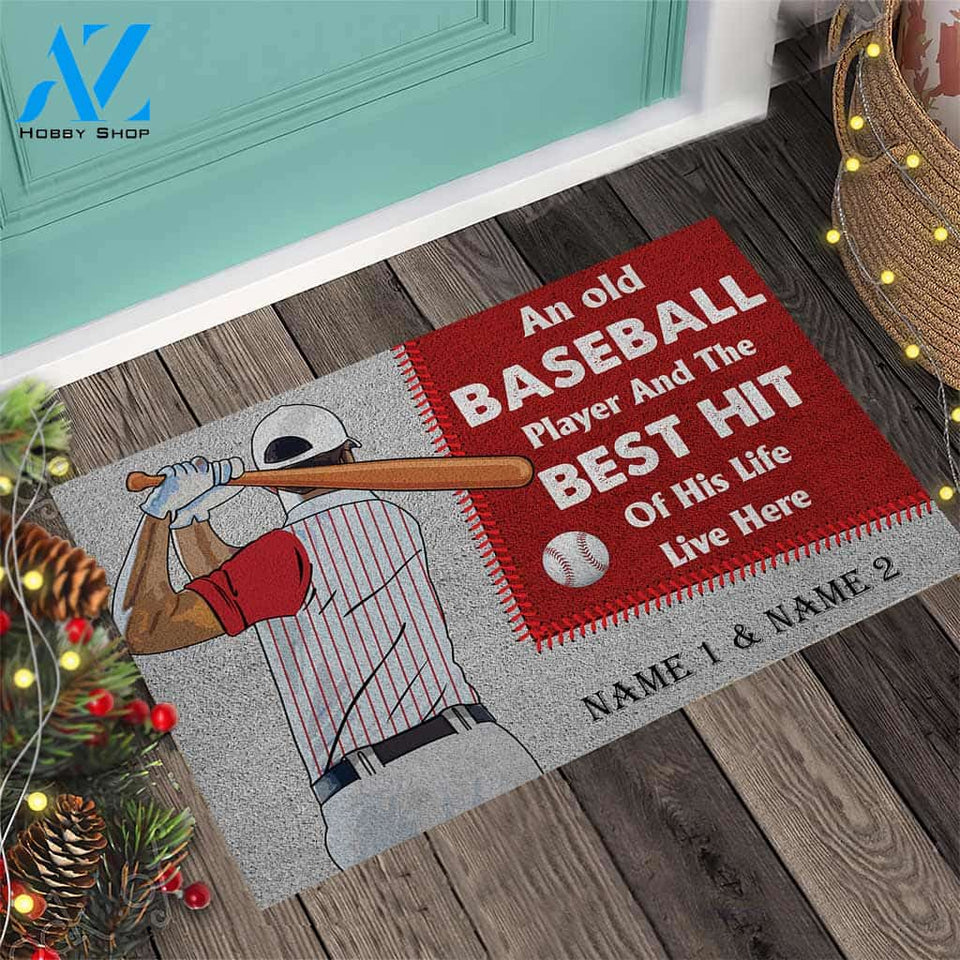 An Old Baseball Player Personalized Doormat
