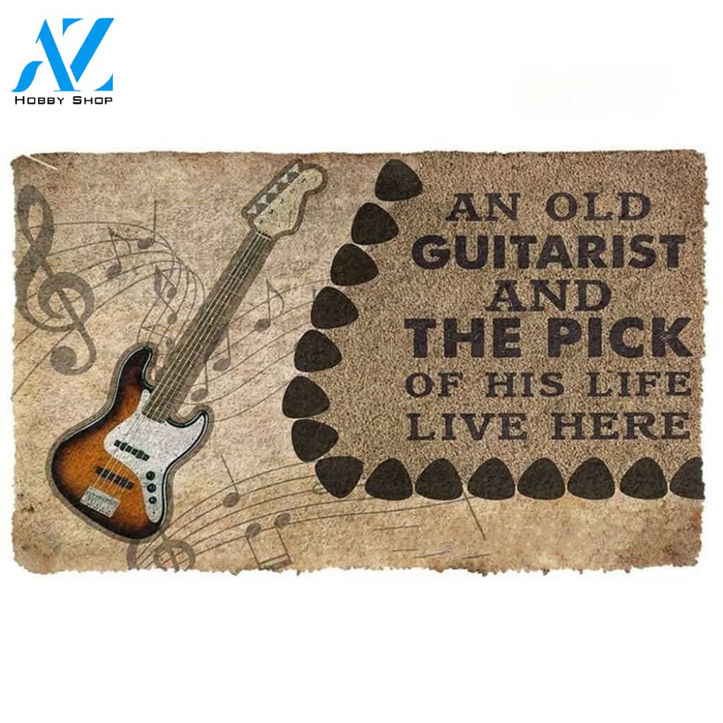 An Old Bass Guitarist And The Pick Of His Life Doormat Funny Welcome Mat Housewarming Gift Home Decor Funny Doormat Gift for Friend