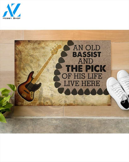An Old Bassist And The Pick Of His Life Live Here Indoor And Outdoor Doormat Welcome Mat Housewarming Gift Home Decor Funny Doormat Gift Idea