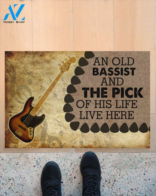 An Old Bassist And The Pick Of His Life Live Here Indoor And Outdoor Doormat Welcome Mat Housewarming Gift Home Decor Funny Doormat Gift Idea